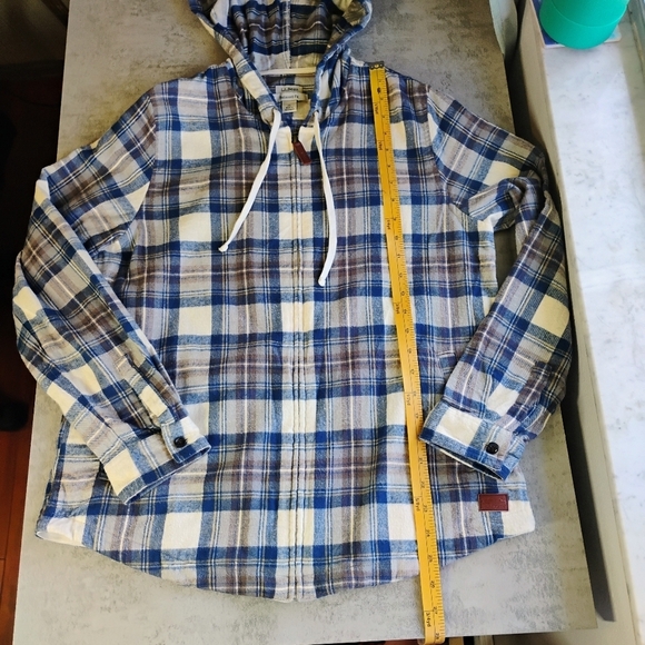 LL Bean Scotch Plaid Flannel Shirt Relaxed Fit Zip Hoodie Granola Size Small - Picture 13 of 15